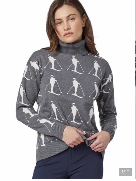 Alp N Rock Sweaters - Alp N Rock Gray and White Ski-Print Turtleneck Sweater